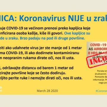 Ured WHO za BiH: Vjerujte činjenicama a ne glasinama, koronavirus nije u zraku