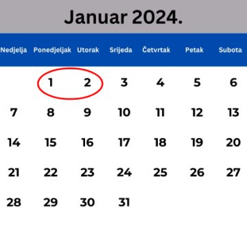 POVODOM PREDSTOJEĆIH novogodišnjih praznika neradni dani 1. i 2. januar 2024. godine